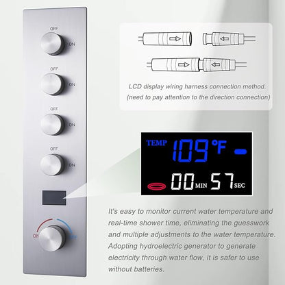 Brushed Nickel Digital Display Shower System with 16X24 inch Ceiling Overhead Shower Head(Rain & Waterfall Two Modes), 4 PCS Body Jet and Handheld Spray