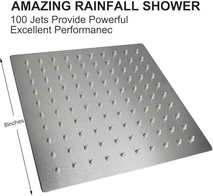 NearMoon Square Rain Shower Head With Extension Arm, Large Stainless Steel Rainfall Shower-Waterfall Full Body Coverage (8 Inch, Nickel)