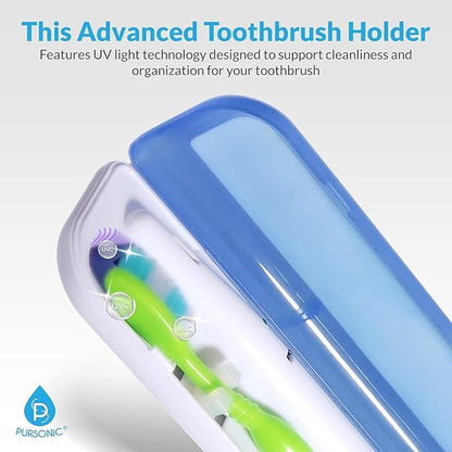 Pursonic Portable UV Toothbrush Sanitizer Case - Travel Toothbrush Sanitizer and Holder - for Electric and Manual Brush Heads with UV Light & Auto Shut Off Timer (2 Pack)