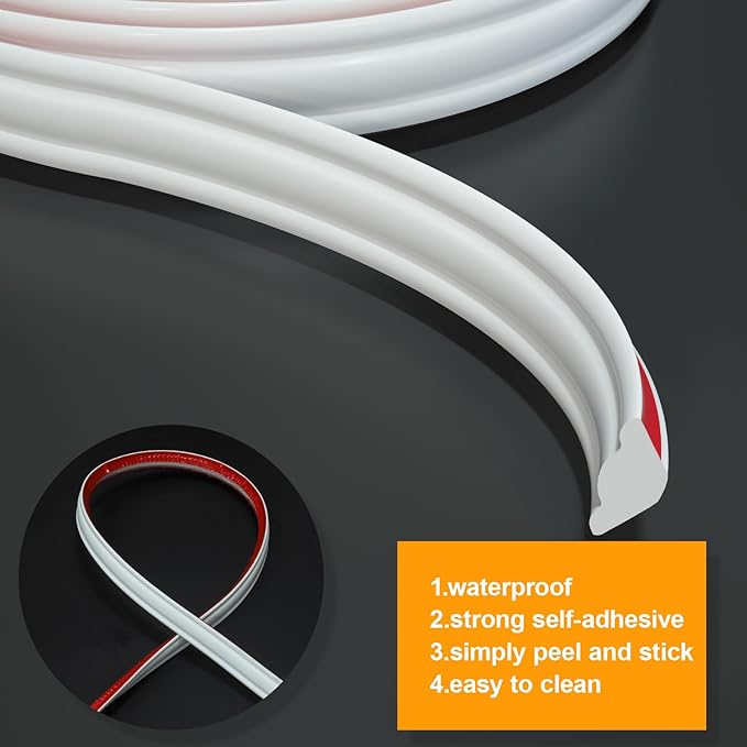 NeatiEase Flexible Trim Caulk Strip, Peel and Stick Trim for Molding, Tile Edge, Ceiling, Wall Corner, Baseboard, Floor(White)