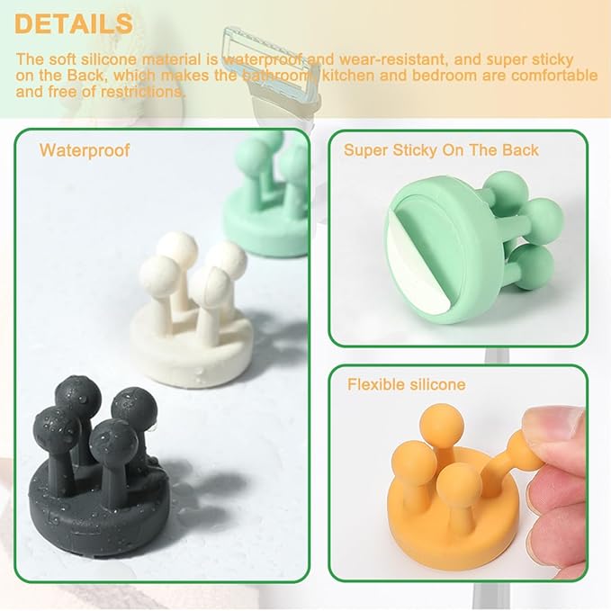 Silicone Toothbrush Holders for Bathrooms - 6 Pcs Black Wall Mounted Shower Razor Holder