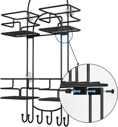 SRIWATANA Shower Caddy Hanging Over Head, Bathroom Shower Organizer Shower Rack Holder with Hooks for Razors - Black