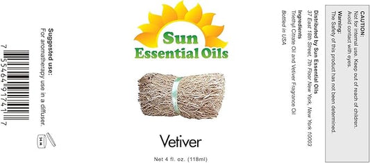 Sun Essential Oils Vetiver Essential Oil, 4 oz, for Aromatherapy – Vetiver Oil