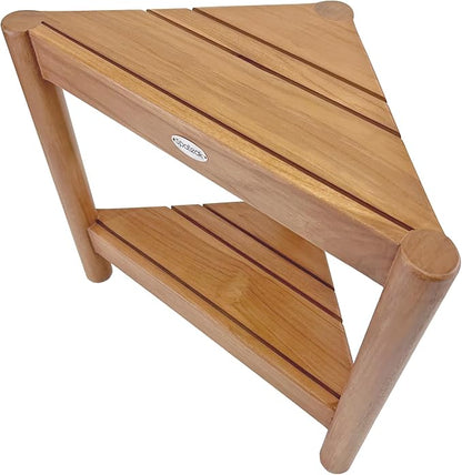Asta Select Solid Teak Corner Shower Stool, Poratble Teak Wood Spa/Shower/Indoor/Outdoor Stool with Storage Shelf, Teak Wood Shower Corner Table, Teak Accent Table, Fully Assembled, ST-51