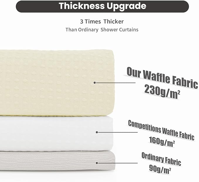 Inhousolu No Hook Waffle Weave Shower Curtain with Removable Snap in Fabric Liner Set for Bathroom, 230 GSM Heavy Duty Weighted Hem, Water Repellent Washable Bath Curtains, 72 x 72 Inch, Ivory
