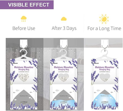 CANAGER Moisture Absorber -12 Pack,Lavender Vanilla Hanging Humidity Bag,Home,Car, and Closet Dehumidifiers and Deodorizers (12.5OZ)