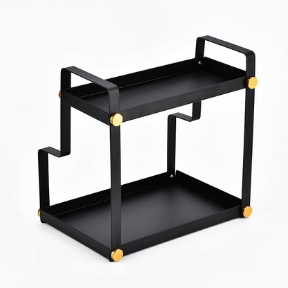 FFK 2 Tier Countertop Organizer, Cosmetic Organizer, Storage Shelf for Cabinet, Countertop, Pantry, Desktop, Ideal for Bathroom, Kitchen, Office (Black)