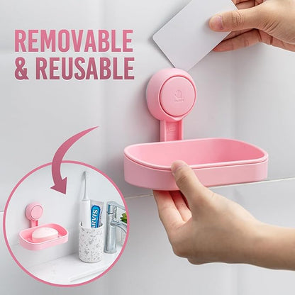TAILI Soap Dish Bar Holder Suction Cup,Soap Saver with Powerful Vacuum Suction,Sponge Holder for Shower,Bathroom,Tub and Kitchen Sink, Universal Shower Accessories,Drill-Free,Removable,Pink