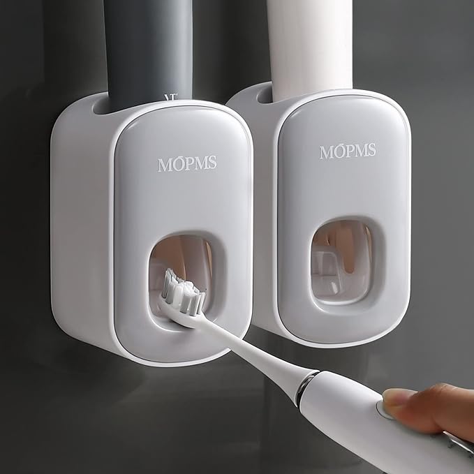 MOPMS Toothpaste Dispenser Wall Mounted for Bathroom Automatic Toothpaste Squeezer for Kids and Adult (Grey-2Pcs)