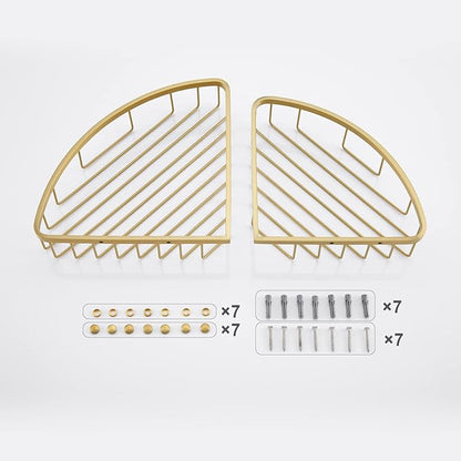 Corner Shower Caddy Organizer, SUS304 Stainless Steel Heavy Duty Rust-Proof Shelf Shampoo Holder, Wall Mounted Storage Rack for Bathroom Kitchen, 2 Packs Brushed Gold