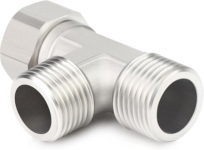TAISHER 2PCS 304 Stainless Steel 3 Way Right Flexible Movable Tee Connector, 1/2" Male for Sprayer, Angled Valve, Shower Arm