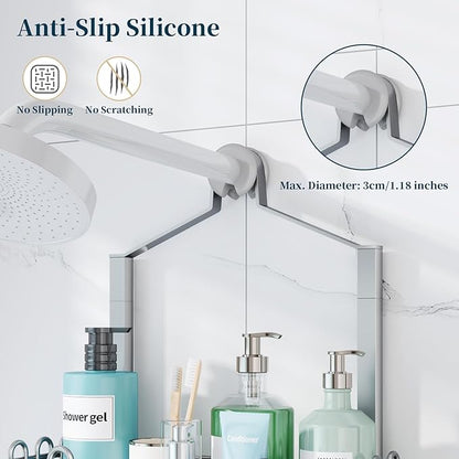Consumest Shower Caddy Hanging – Rustproof Over Shower Head Hanger with Soap Holder and Hooks, Anti-Slip Shower Shelves for Storage, Bathroom Organizer for Apartment, Dorm, Silver