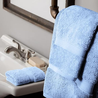 Superior Egyptian Cotton Pile 3 Piece Towel Set, Includes 1 Bath, 1 Hand, 1 Face Towel/Washcloth, Ultra Soft Luxury Towels, Thick Plush Essentials, Guest Bath, Spa, Hotel Bathroom, Light Blue