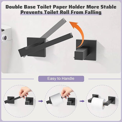 TNOMS Matte Black Towel Bar Set 5-Piece Bathroom Hardware Accessories Set,23.6 Inch Modern Towel Holder Set SUS304 Stainless Steel Towel Rack Set for Bathroom,Wall-Mounted