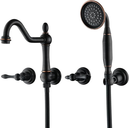 SUMERAIN Oil Rubbed Bronze Wall Mount Bathtub Faucet with Hand Held Shower, Classic High Flow Tub Filler, Rough-in Valve Included