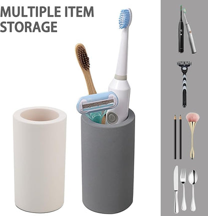 Diatomite Toothbrush Holder for Bathroom Sink, Countertop Organizer, Quick Dry Stand Cup for Toothpaste, Razors, Makeup Brushes - Water-Absorbent & Quick-Drying (Dark Grey, Height 4.3")