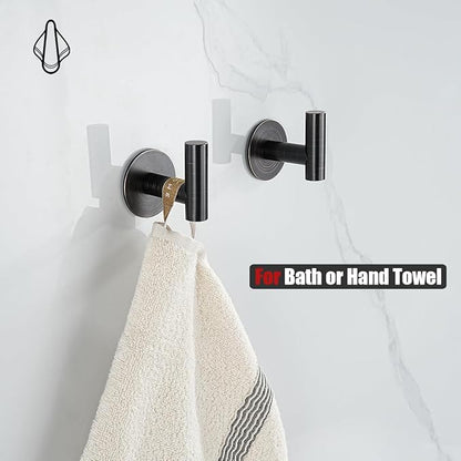 JQK Self Adhesive Towel Hook Bronze, No Drill Stick on Coat Robe Clothes Wall Hook for Bathroom Kitchen Garage 4 Pack, 304 Stainless Steel Oil Rubbed Bronze, ATH110-ORB-P4