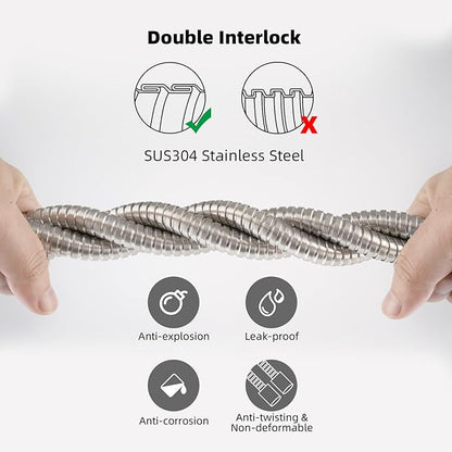 Hibbent All Metal Shower Hose, 90 Inch Stainless Steel Extra Long Bathroom Shower Hose Replacement, Anti-Twist Flexible Handheld Shower Head Hose Extension with Brass Insert & Nut, Brushed Nickel