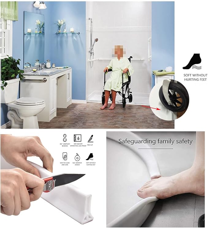 3.5" High Collapsible Shower Threshold Water Dam 78"Shower Water Splash Guard Shower Threshold Barrier Water Stopper To Keep Water In Shower Dry And Wet Bathroom