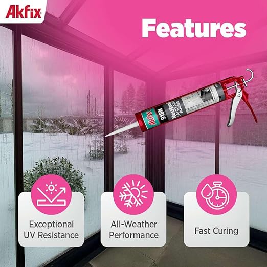 Akfix 918N White 100% Silicone Caulk for Kitchen and Bathroom (2x10.5 fl.oz.) - Solvent-Free, Low Odor, UV & Water Resistant, Fast Curing, Paintable, High Elasticity Silicone Sealant | White, 2 Pack