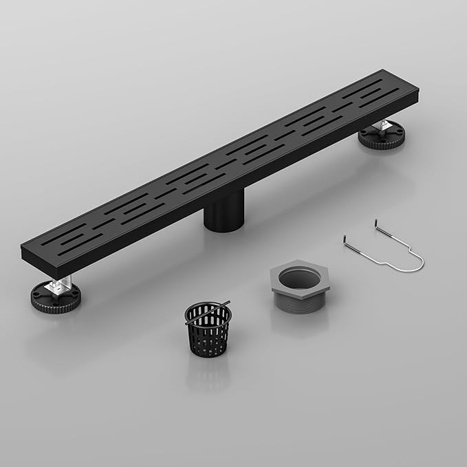 Neodrain 36 in Matte Black Linear Shower Drain, Rectangular Linear Shower Drain with Brick Pattern Grate, Brushed 304 Stainless Steel Bathroom Floor Drain