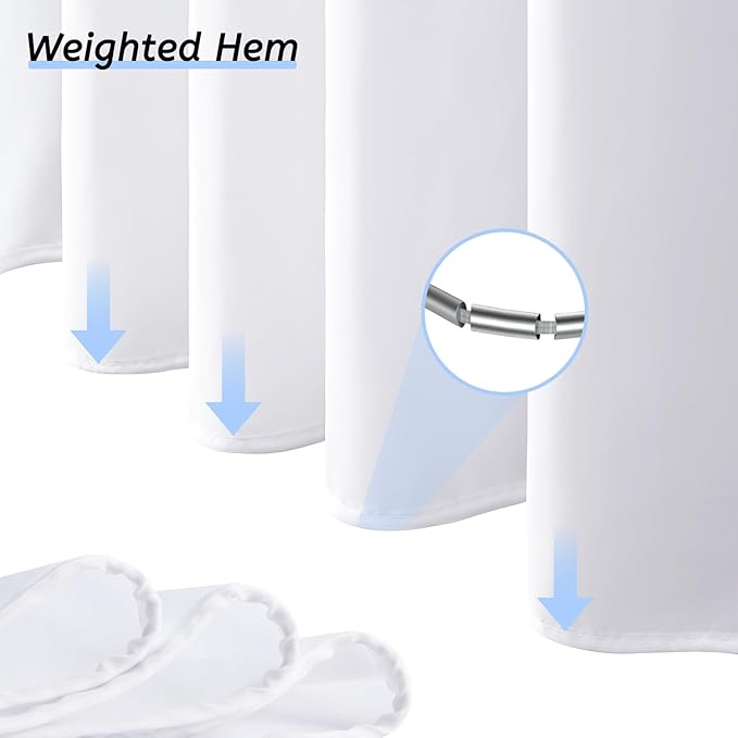 Furlinic White Shower Curtain No Hooks Needed,Polyester Fabric Long Shower Curtain Liner 78 Length with 10 Plastic Split Grommets,Machine Washable & Waterproof Bathroom Curtains,78x78 Inch