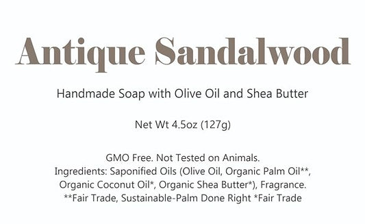 3 Pk Antique Sandalwood Organic Soap Bars, Handmade in USA, Natural & Cruelty Free (3 Pack, Antique Sandalwood)