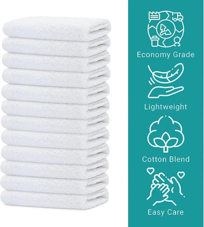 GOLD TEXTILES 60 Pack Economy White Washcloths Set (12x12 inches) - Cotton Blend Commercial Grade Cleaning Rags, Quick Drying & Soft Face Cloths, Fingertip Towels for Bathroom, Spa, Gym, and Kitchen