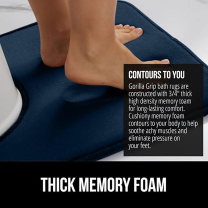 GORILLA GRIP Thick Memory Foam Toilet Rug for Bathroom, Square Shaped Washable, Soft Absorbent Velvet Topside Floor Mats, Machine Wash, Cushioned Luxury Rugs for Bath Room, 22.5x19.5 Navy Blue