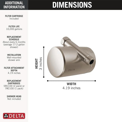 Delta Faucet Clarifi Standard Shower Filter Attachment with Filter, Shower Water Filter, Shower Head Filter, Stainless 7SF100-SS
