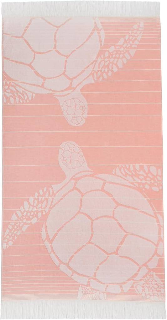 SOFE H&L | LINVIA Foutah Quick Dry Beach Towel Pack of 1 (35” x 70”) CARETTA - Coral | Lightweight, Premium, Fade Resistant, Durable | Travel Towel, Turkish Beach Towel with Shoulder Strap