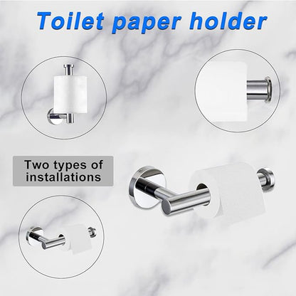 Cilee 10 Piece Chrome Bathroom Hardware Set,2 Pack 5 Piece Bathroom Accessories Set Include 24 inch,16 inch Toilet Paper Holder, Towel bar,Towel Ring,Towel Hook,Stainless Steel Wall Mounted