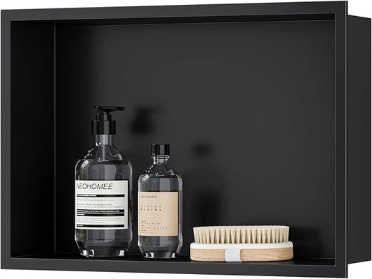 Neodrain Shower Niche, Insert Storage Shower Shelf (Outside Size 19.1”X13.1“)(Inner Size 18"X12"), Stainless Steel Wall Niche No Tiled Recessed Shelf for Storage, Matte Black