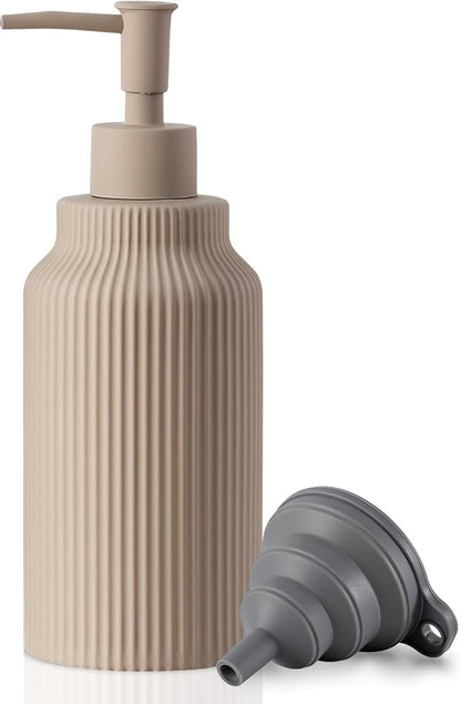 Modern Ceramic Soap Dispenser for Bathroom，14oz Ceramic Soft Touch Hand Lotion Dispenser with Pump，Liquid soap Dispenser for Kitchen Rubber Paint (Khaki)