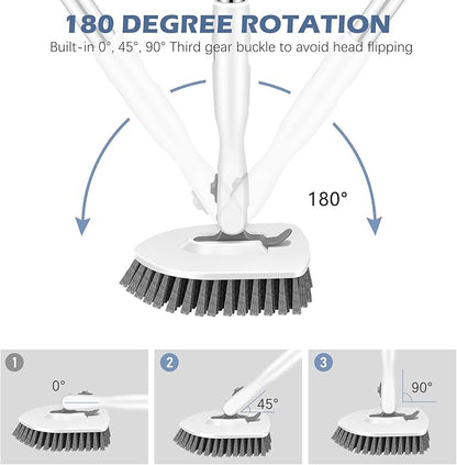 SetSail Floor Scrub Brush, 3-in-1 Tile Tub Floor Scrubber with 52-inch Adjustable Long Handle Shower Cleaner Brush and 3 Detachable Replacement Brush Heads for Cleaning Bathroom Tub Tile, White