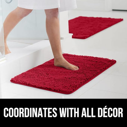 GORILLA GRIP Bath Rug Mat 44x26, Thick Soft Absorbent Chenille, Quick Dry Microfiber Mats, Rubber Backing Washable Shower Floor Rugs, Bathmat Runner, US Designed Bathroom Home Decor Accessories Red