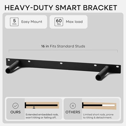 Homeforia Black Floating Shelves 24 inch, High End Solid Real Wood 24inch Bathroom Floating Shelf for Wall Mounted, Black Wooden 24in Floating Shelves, Heavy Duty Bracket, 24 X 6.5 X 1.75 in, Set of 2