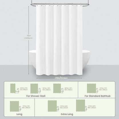 Inhousolu Fabric Shower Curtain Waffle Weave, 230 GSM Heavy Duty, Weighted Hem, 14 Metal Hooks, Water Repellent, Machine Washable, Hotel Spa Luxury Bath Curtain Set, 72 x 78 Inch, White