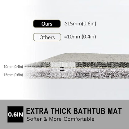 Nonslip Bathtub Mat, Anti Slip Bath Mat 0.6" Extra Thick, Quick Dry Bath Tub Anti Slip Shower Mat, Loofah Non-Slip Bath Mat for Tub Bathroom Pool Kitchen Entryway Home Hotel(Grey 16x24)
