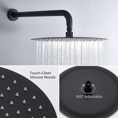 Iriber Matte black Shower System Wall Mounted Shower Faucet Mixer Set with 12 Inches Rain Shower head and Handheld, Bathroom Shower Trim Kit Contain Pressure Balance Valve