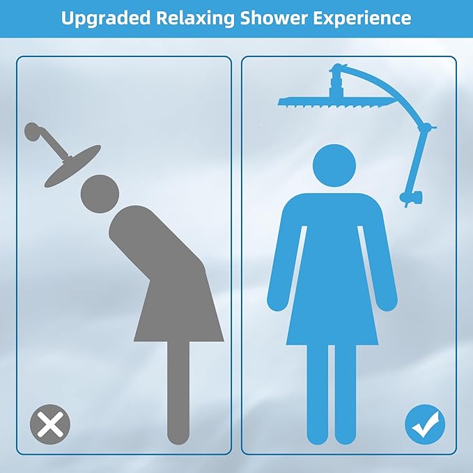 Hibbent All Metal cUPC Certified Rain Shower Head, 10'' High Pressure Rainfall Showerhead with 16" Shower Head Extension Arm, Solid Brass Adjustable Shower Arm Extender, fixed Showerheads, Matte Black