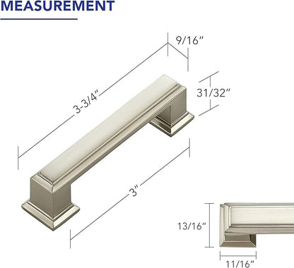 Ravinte Hardware 15 Pack Brushed Nickel Cabinet Pulls, 3 Inch (76mm) Hole Center Zinc Alloy Drawer Handles for Kitchen Cabinets, Cupboards, Dressers, Square Solid Metal Hardware