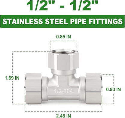 TAISHER 2PCS 304 Stainless Steel 3 Way 3 Ends Flexible Movable Tee Connector, 1/2" for Sprayer, Angled Valve, Shower Arm