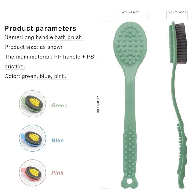 QiCheng&LYS Bath Body Brush,Bath Brush, Shower Brush with Long Handle,Massage Brush Shower Back Scrubber-14inch (Green)
