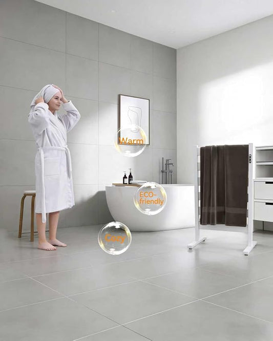Heated Towel Racks for Bathroom,Freestanding Towel Warmer,6 Bars Towel Heater-PTC Fast Heating with Built-in Timer&Temperature Adjustment,Matte White