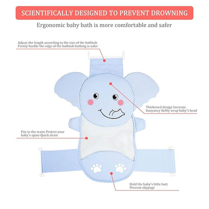 AIR&TREE Baby Bath Seat Support Net, Quick Drying, Adjustable, Comfortable, Non-Slip, Infant Bathtub Sling Shower Mesh for a Tub, with Safety Support Corners (Blue)