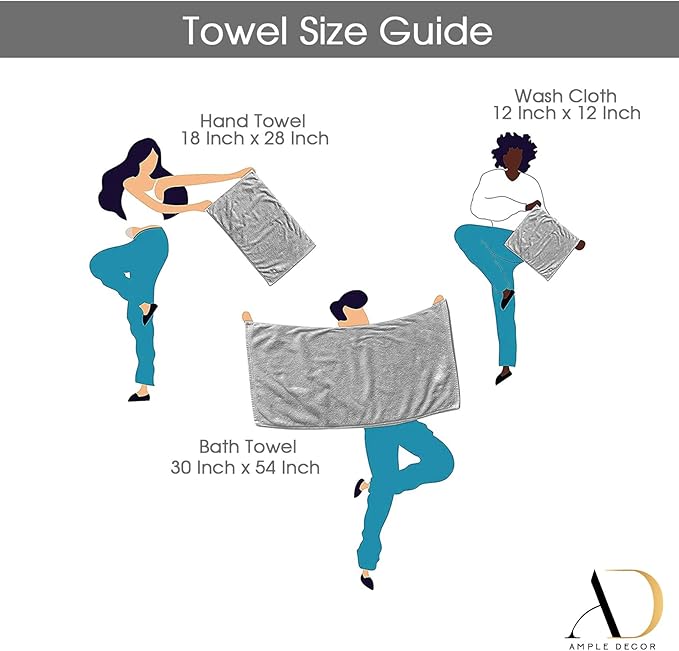 Ample Decor Bathroom Towel Set of 18-4 Hand Towel, 4 Bath Towel, 10 Wash Cloths - Oeko Tex Certified 600 GSM 100% Cotton - High Absorbency Quick Drying, Ideal for Gifting - Navy Blue