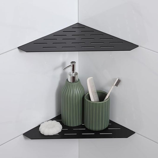 Recessed Corner Shower Shelf, 10" SUS304 Stainless Steel, Heavy Duty Shower Shelf, Grout in Bathroom Shelves for Tile Walls (2 Pack, Rectangle-Matte Black)