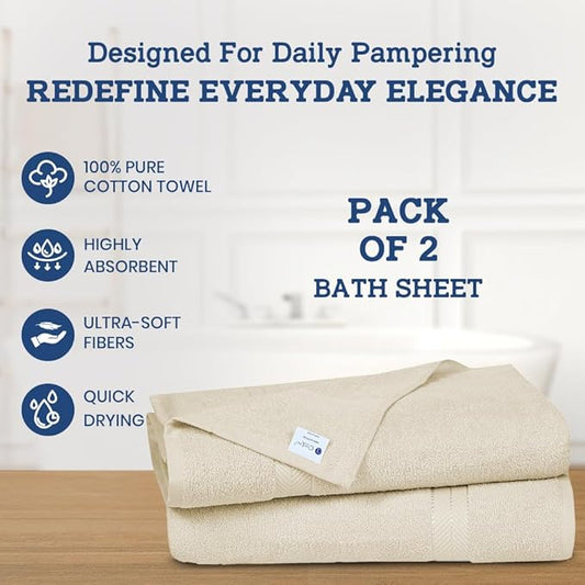 Casa Lino Bath Sheets Set Extra Large - 100% Cotton Extra Large Bath Towels - Highly Absorbent & Quick Dry Oversized Towels for Adults - 60" x 30" - Pack of 2 - (Linen Brown)