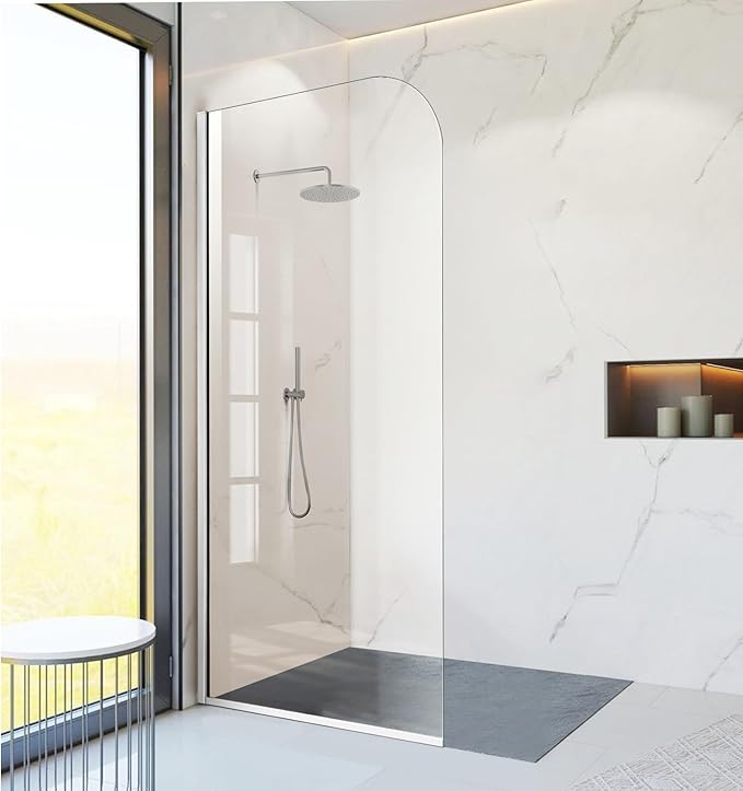 Glass Shower Panel, 32" W x 78" H Semi-Framed Fixed Shower Glass Panel in Silver with 5/16"(8mm) Clear Tempered Glass Door, Simple Shower Door Panel for Bathroom